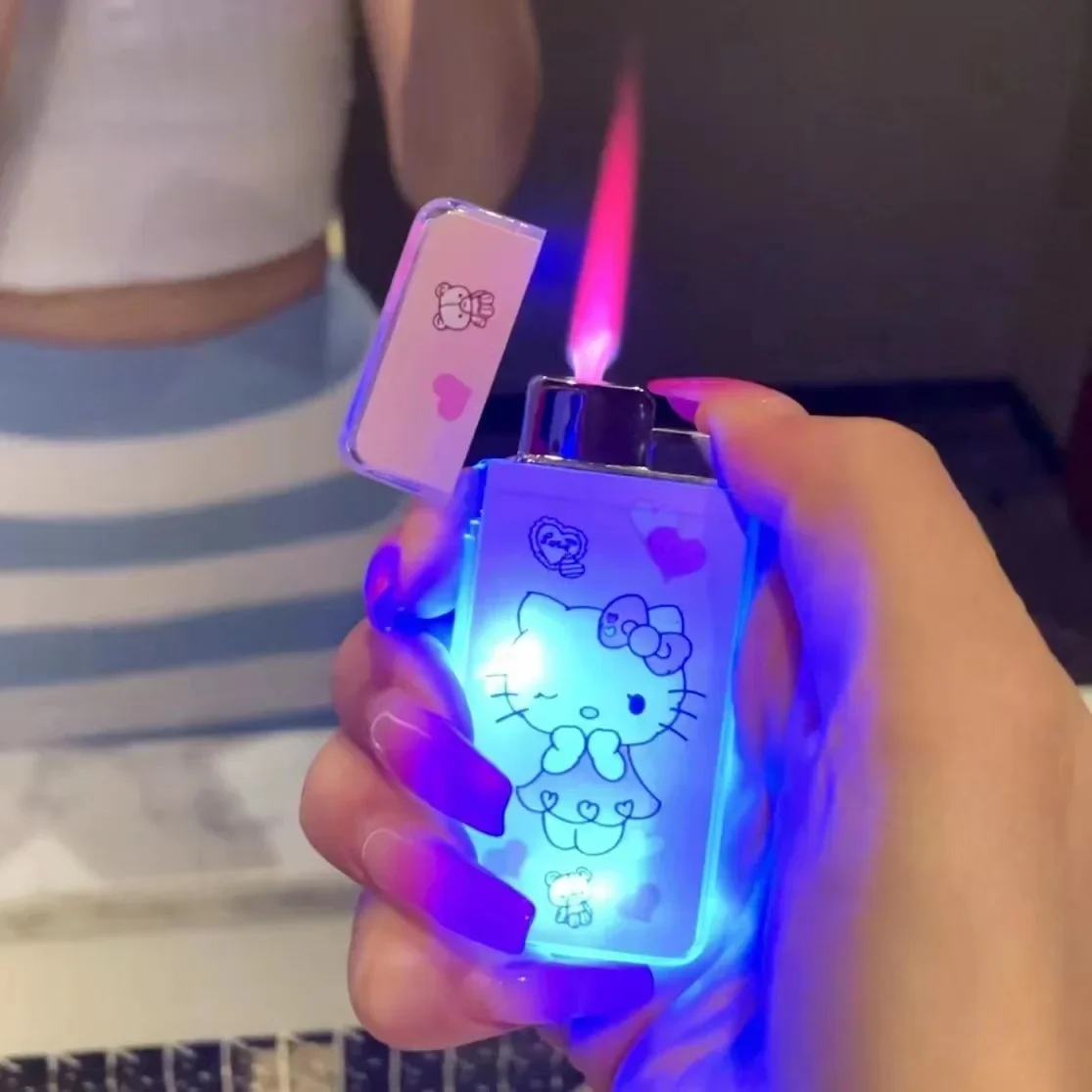 New Flashing Sanrio Kulomi Cartoon Lighter Red Flame Windproof Inflatable Lighters Send Boyfriend Gift Cinnamoroll lighter