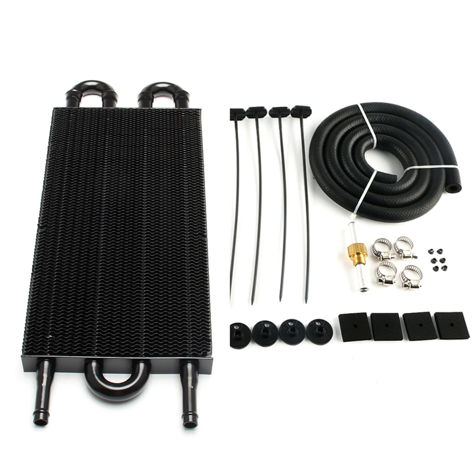 4 Row Universal Transmission Oil Cooler Kit with Tube and Hose Mounting Kit Aluminium Alloy Radiator Tube and Fin Cooler Kit