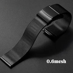 Milanese Mesh Stainless Steel Watch Band, Adjustable 18mm - 22mm - 20mm (0.6mm Black)