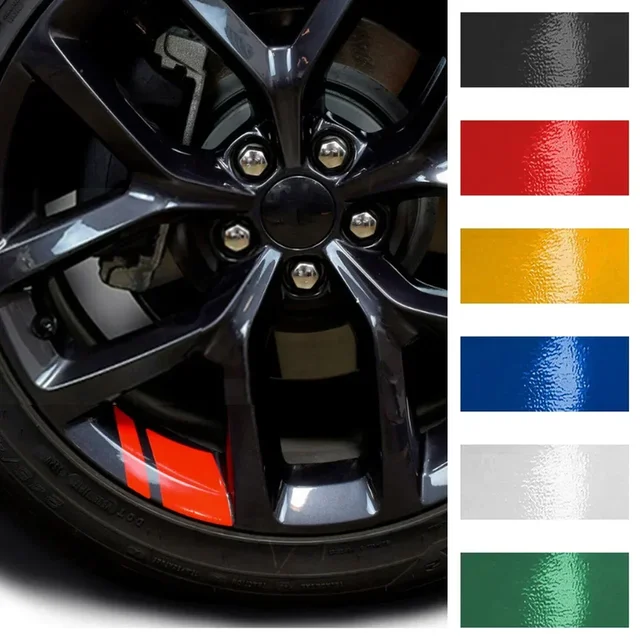 6PCS Automotive Wheel Reflective Decals Vinyl Stickers Hashmark Stripe Racing Decor Fits Wheel Sizes 18" - 21" Exterior Parts