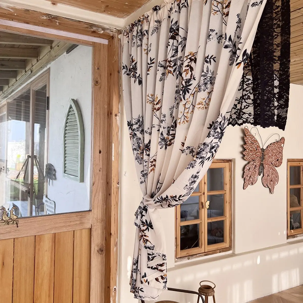 Flower Pattern Window Tulle Curtain Embroidery Black Lace Valance Door Kitchen Cabinet Window Curtains Hotel Cafe Room Divider 2