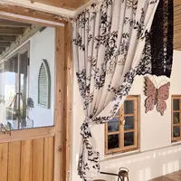 Flower Pattern Window Tulle Curtain Embroidery Black Lace Valance Door Kitchen Cabinet Window Curtains Hotel Cafe Room Divider 2