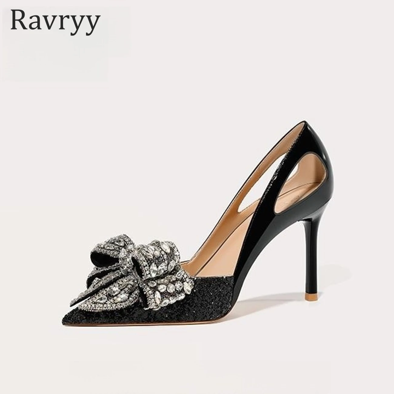 

Crystal Bowknot Patent Leather Bright Surface High Heels 2023 Temperament Celebrity High Heels Pointed Toe Sexy Women's Shoes