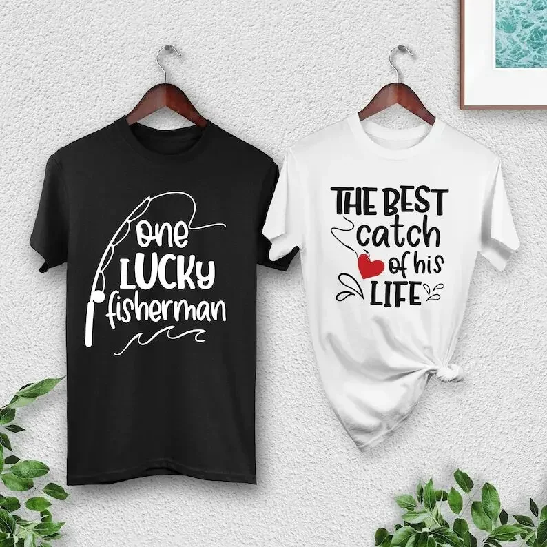 

One Lucky Fisherman Shirt, Best Catch of His Life Honeymoon Wedding Couples Couples Matching 100%cotton Streetwear Drop shipping