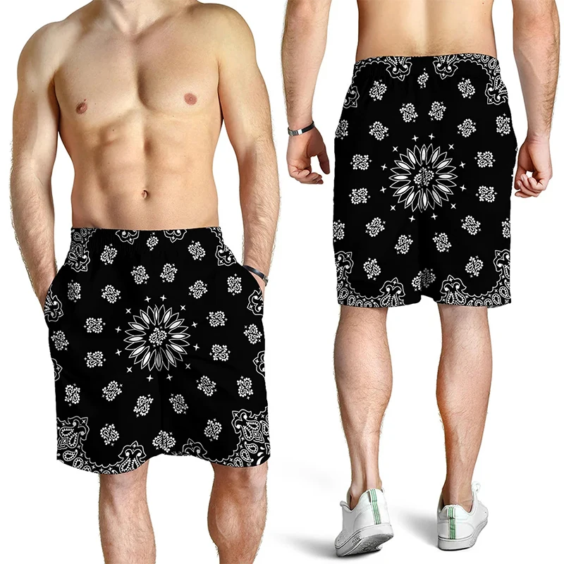 3D Print Black Paisley Bandana Pattern Shorts For Men Quick Dry Oversized Beach Shorts Homme Mens Swim Trunk Short Pants 2