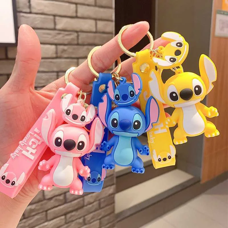 

Dinney Stitch 3D Cartoon Keychain Accesorios Schoolbag Pendant Key Bag Decoration Pvc Dolls Collection Kids Toys Birthday Gifts