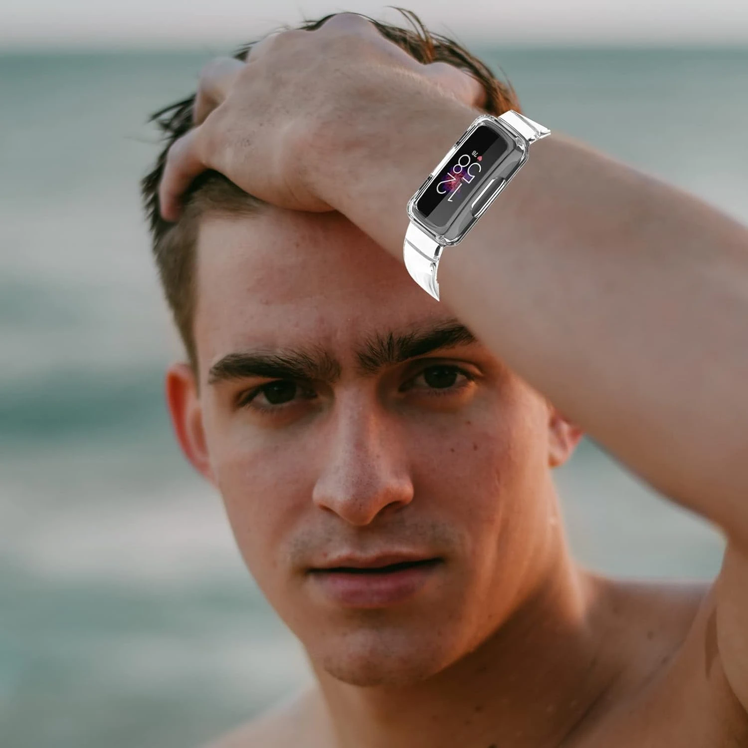 Efficient and stylish modern activity tracker for monitoring workouts, steps, calories burned, and sleep quality. Sleek device t