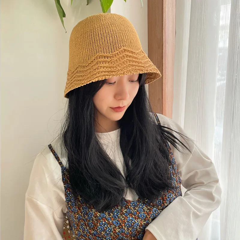 

Handmade Foldable Straw Bucket Hats for Women Spring Summer Vacation Solid Color Fashion Panama Cap Sun Fishing Fisherman's Hats