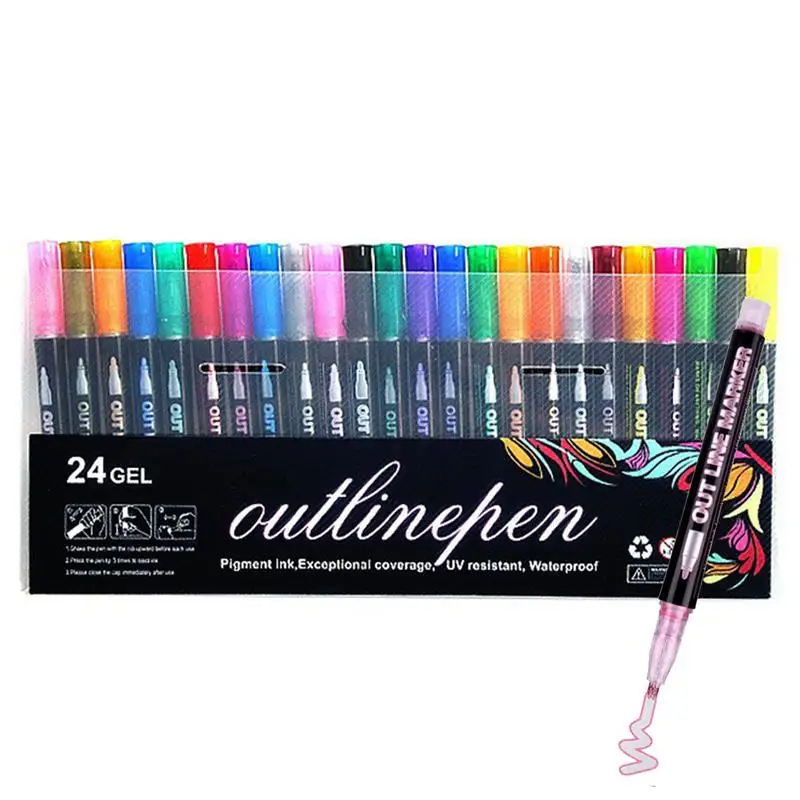 

Self-Outline Markers Self-Outline Double Line Painting Pens Highly Pigmented Super Squiggles Paint Pens For DIY Art Crafts On