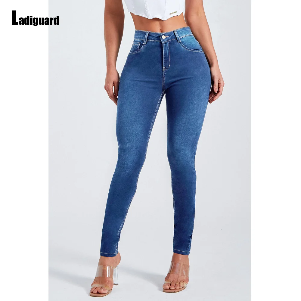 Ladiguard Women High Cut Skinny Pencil Demin Pants Girls Streetwear Sexy Jeans Trousers 2023 European Style Fashion Demin Pants