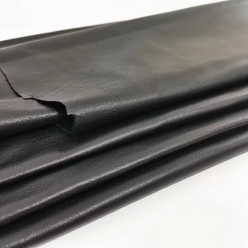 0.6mm Genuine Black Sheepskin Leather Fabric 1