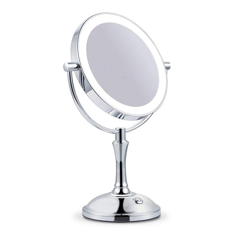 

8 Inch Desktop Makeup Mirror Double-sided Metal Mirror 3X 5X 10X Magnifying Cosmetic Mirror LED Lamp Adjust The Brightness