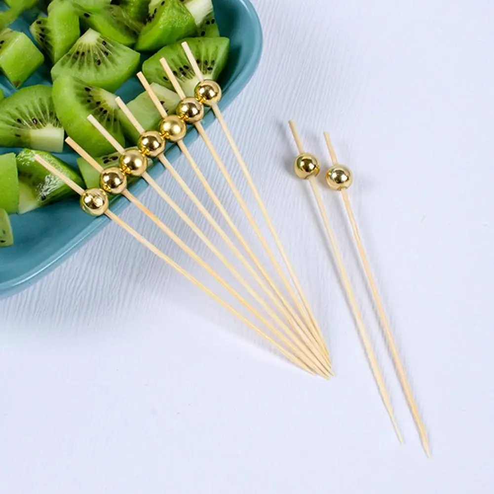 Plastic Fruit Skewers, Party Supplies, 100/25Pcs, Gold Pearl, Cocktail Picks, Food Fruit Picks, Wedding Party, Disposable, Cake Dessert, Cocktail Sticks, Toothpick