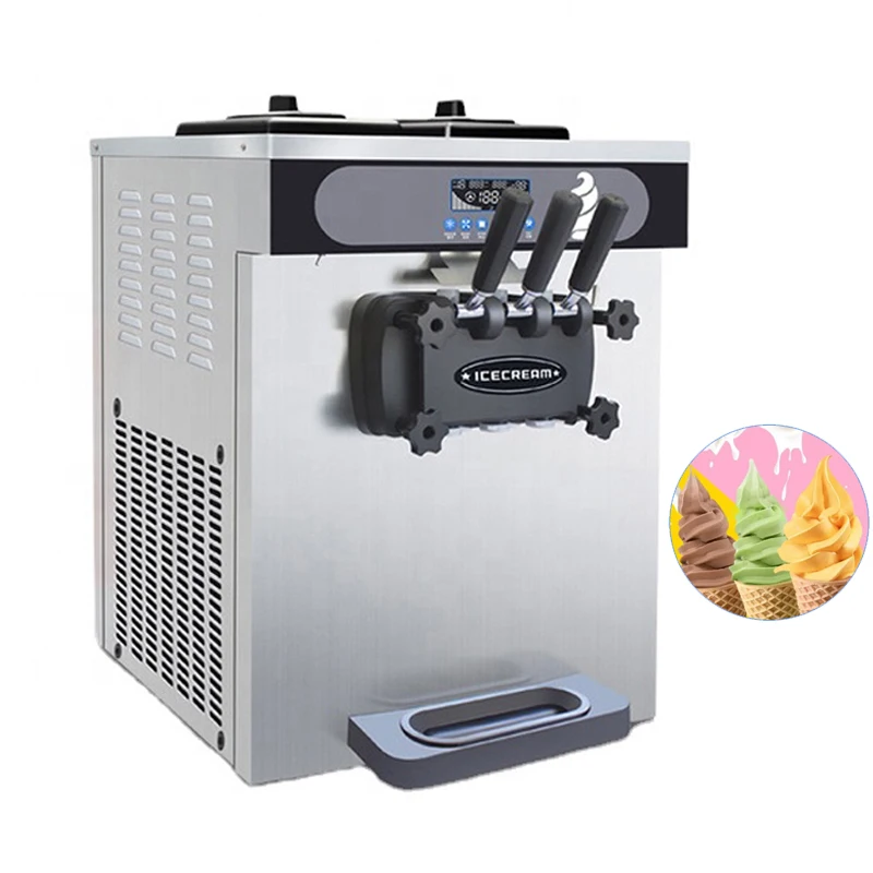 

Soft Ice Cream Machine Stainless Steel Ice Cream Makers 2+1Mix Flavor Sweet Cones Vending Machine