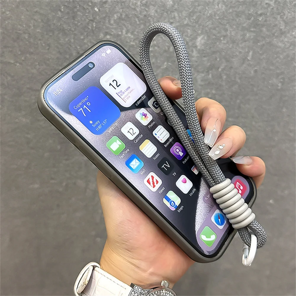 Enhanced Wrist Strap Lanyard Phone Case with Heat Dissipation and Folding Stand - Shockproof Matte Back Cover with Lens Protection