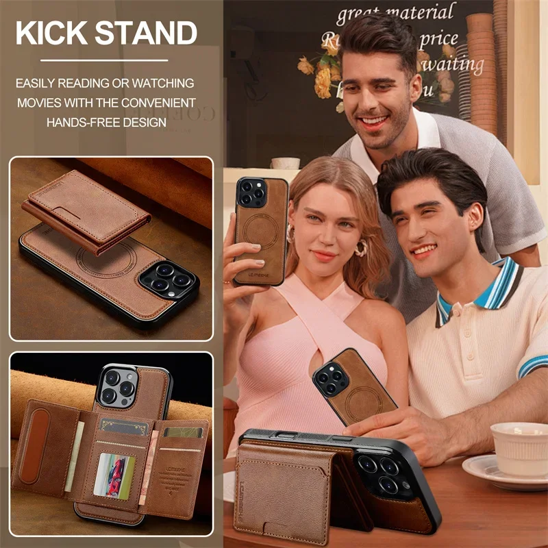 Premium Wireless Charging PU Leather Phone Case with Magnetic Flip and Card Holder