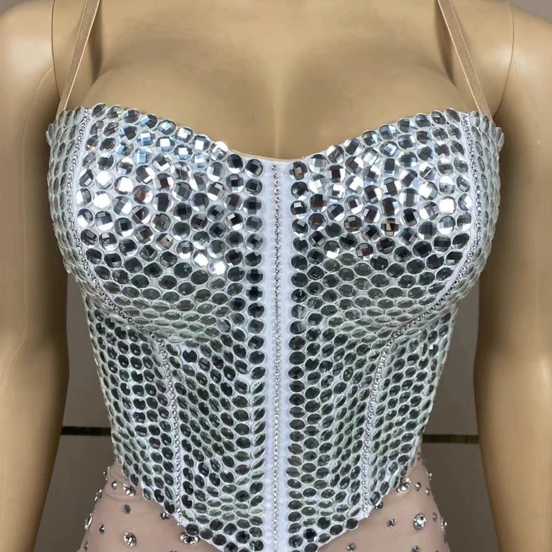 

Full Rhinestones Bra Sexy Pole Dance Top Gogo Dance Costume Women Party Outfit Female Singer Dj Ds Stage Performance Wear XS7341
