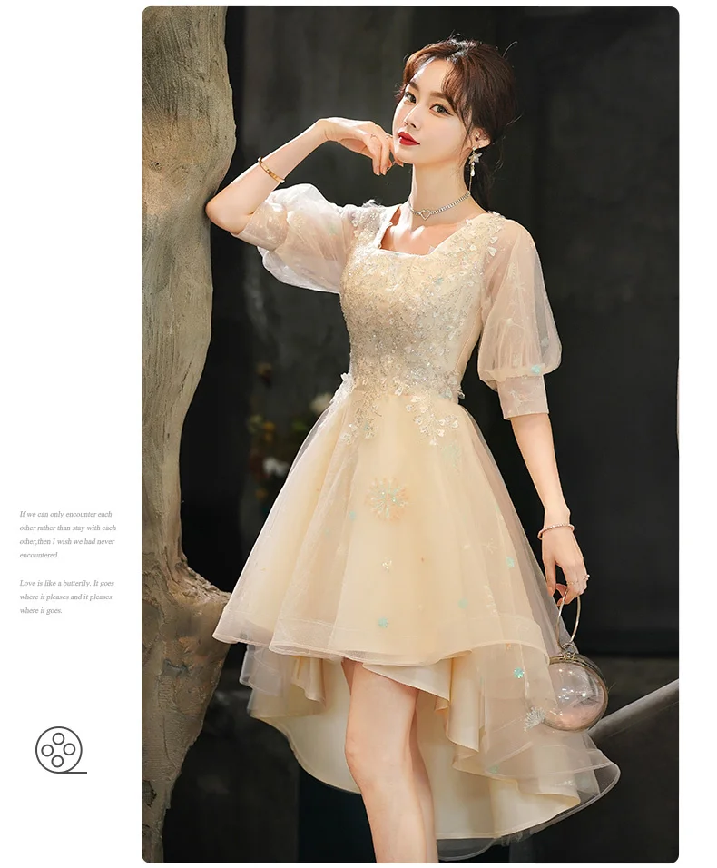 Fancy High Low Prom Dresses For Birthday Party Elegant Square Neck Short Front Long Back Appliques Homecoming Dresses simple prom dresses