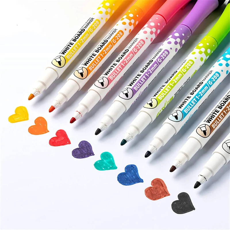8 Colors Whiteboard Pens Fine Tip Magnetic Water-Based Pen with Erasable Cap Magnet Children's Painting Home School Office
