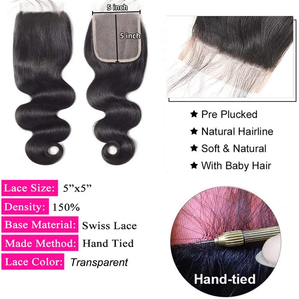 4x4 5x5 6x6 Lace Closure Body Wave Human Hair Transparent 13x4 13x6 Lace Frontal Closure Body Wave Ear To Ear Hair Extensions 3