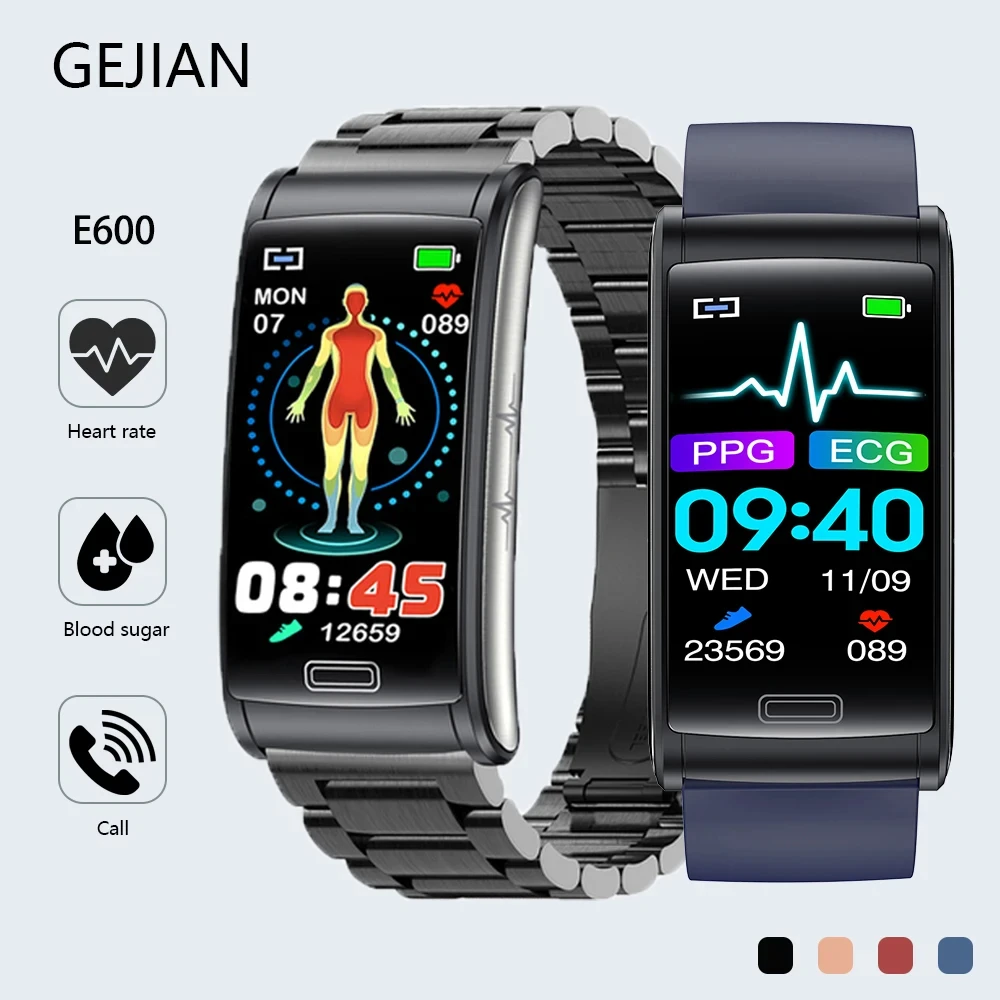 

New E600 ECG Smart Watch Men Non-invasive Blood Glucose Heart Rate Blood Pressure Monitor Sports Steps Smartwatch Women Android