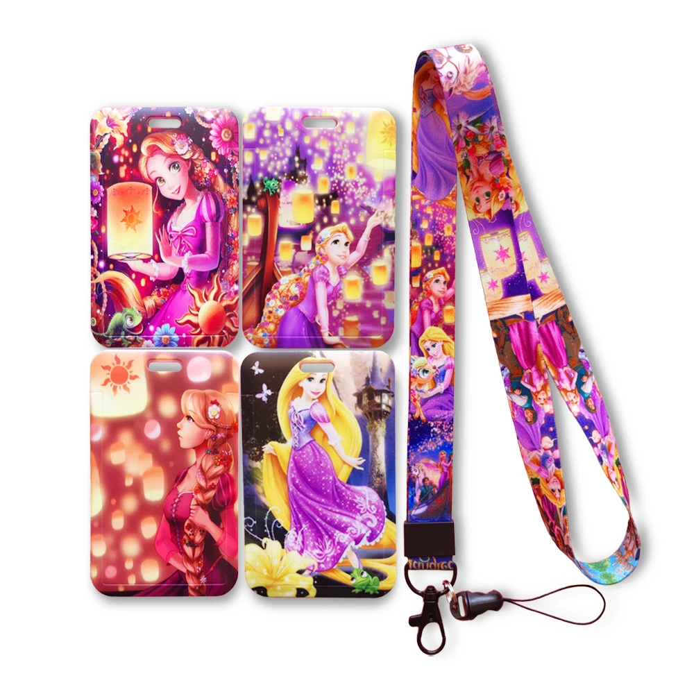 Disney Rapunzel Girls Name Card Covers ID Holder Students Bus Case Lanyard Visit Door Identity Badge | Багаж и сумки
