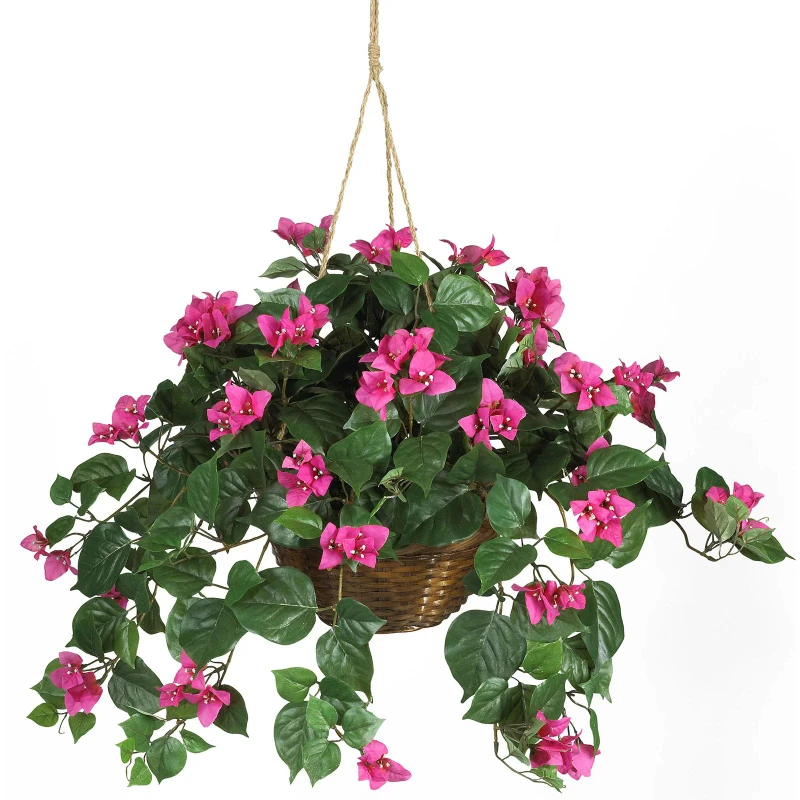 

24" Bougainvillea Hanging Basket Artificial Plant, Pink
