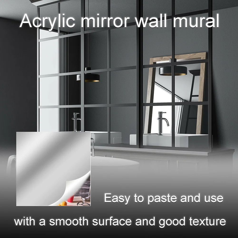 

Mirror Wall Sticker Bathroom Bedroom Decal Home Decor Kitchen Office Self Adhesive Waterproof 60x100cm Durable