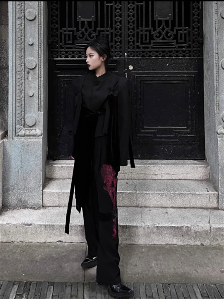 2023 Fashion black English PU leather skirt dress pants men and women loose straight leg casual pants