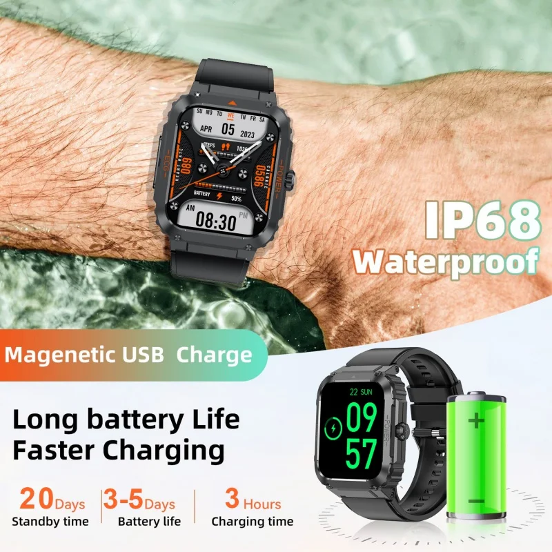 Cross-Border Et550 Smart Watch Outdoor Three-Proof Bluetooth Calling Ecg Blood Glucose Heart Rate Body Temperature Monitoring Ex