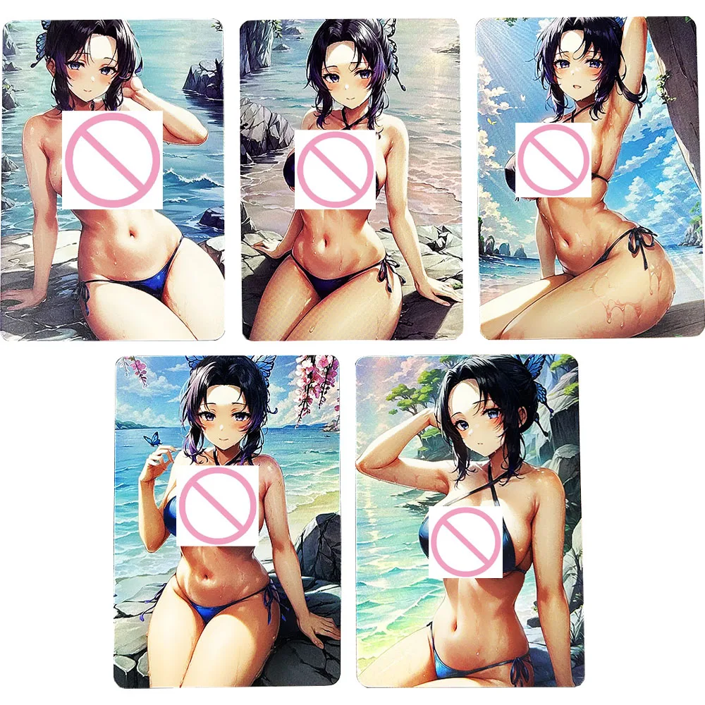 

5Pcs/set Anime Demon Slayer Kochou Shinobu Collection Card Sexy Swimwear Girl Card Refractive Color Flash Anime Peripheral Gifts