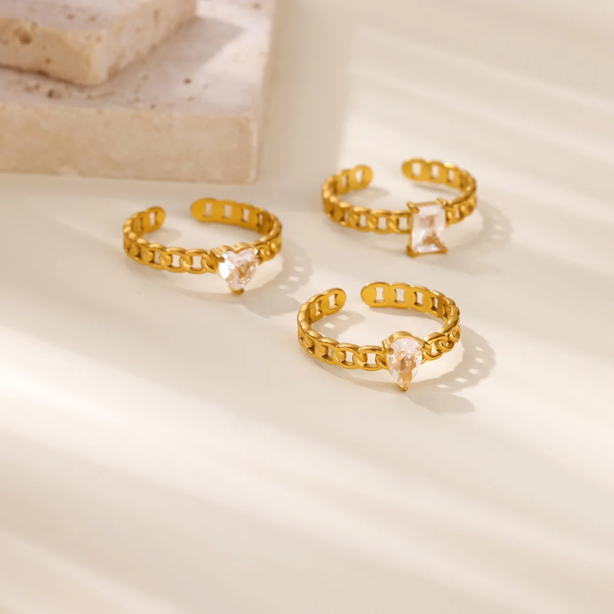 Zircon Heart Birthstone Rings For Women Gold Color Stainless Steel