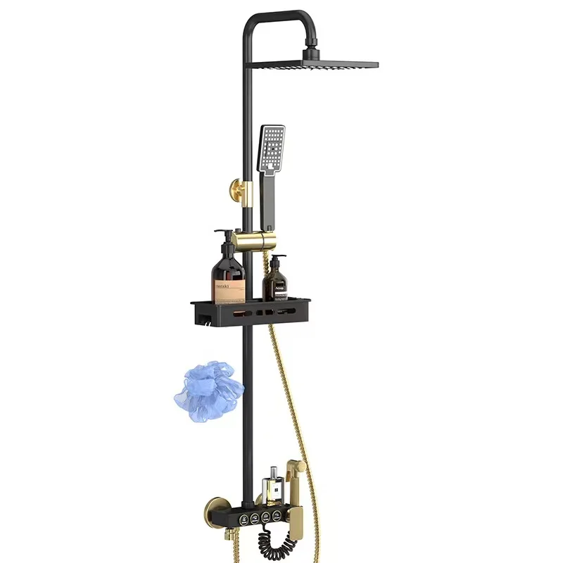 Bathroom Black Gold Button Shower Shower Set Nozzle Booster Hot And Cold System Brass Hotel Home Bathroom Accessories shower set