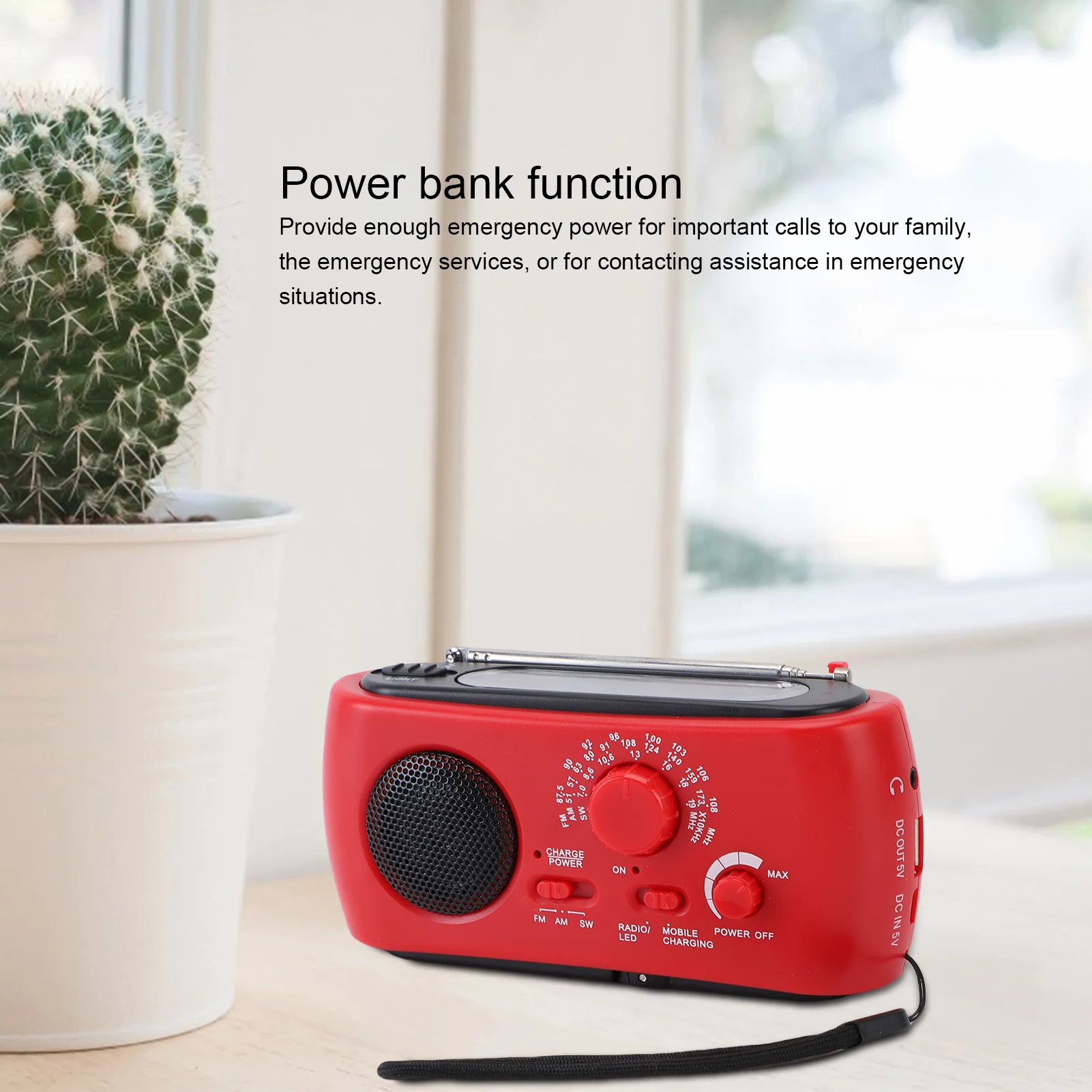 Hand Crank Emergency Radio Power Bank Function Solar Portable Radio ABS Multi Purpose 3 LEDs SOS Alarm Lightweight for Camping