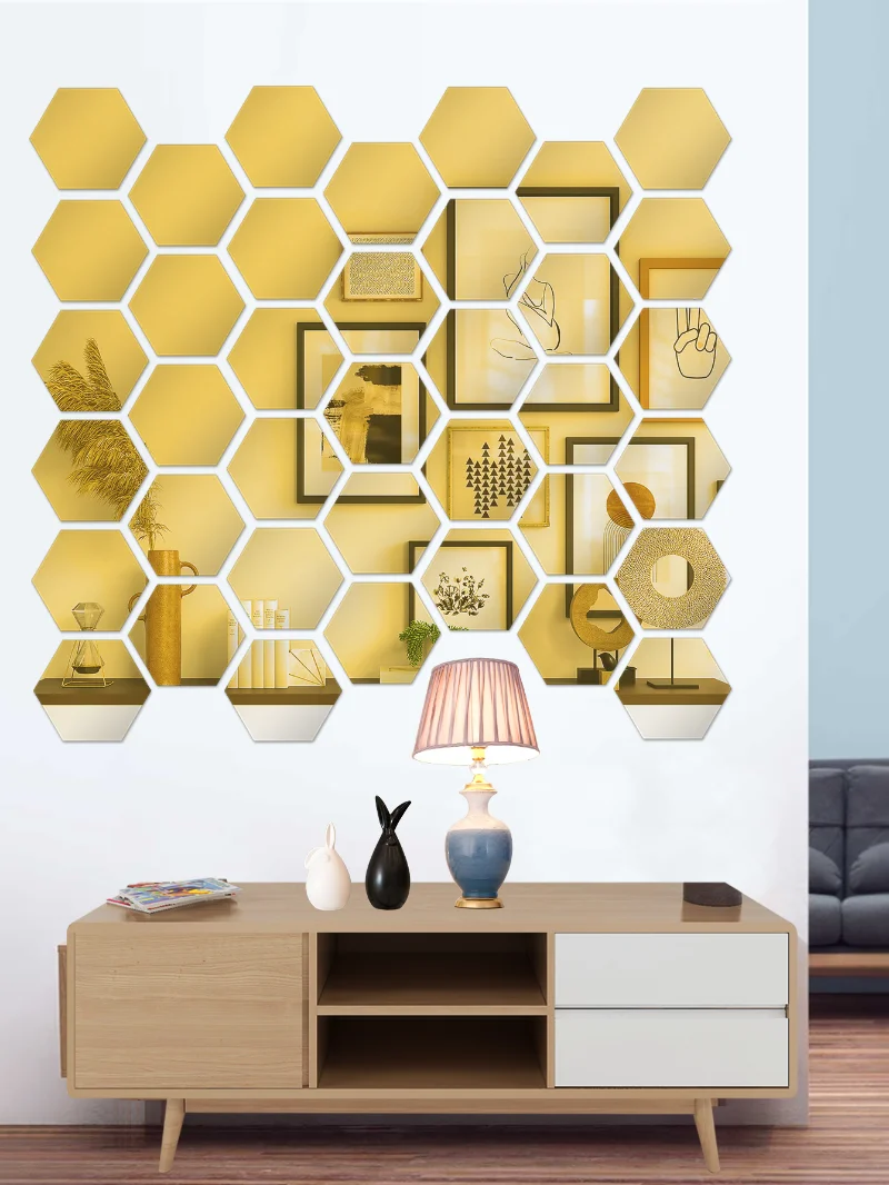 Mini Mirror Wall Stickers wall sticker mirror wall sticker acrylic wall sticker Acrylic Self Adhesive Removable Hexagon Wall Decals for DIY Living Room Bedroom Home Decor 24/6Pcs