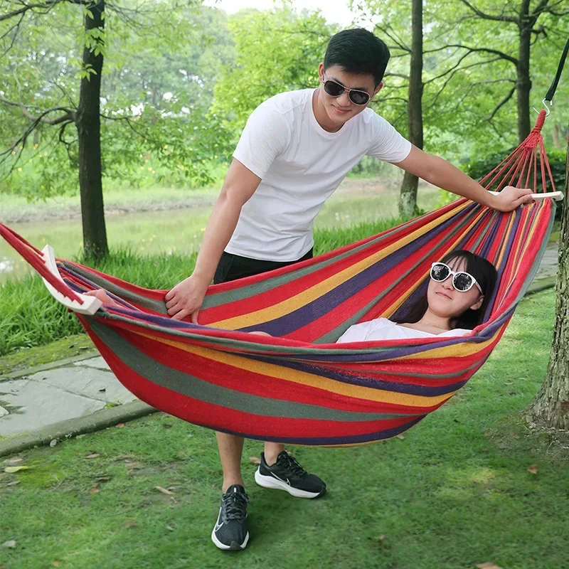 Single Wide Thick Canvas Hammock Outdoor Camping Backpackaging Leisure Swing Portable Hanging Bed Sleeping Swing Hammock 3