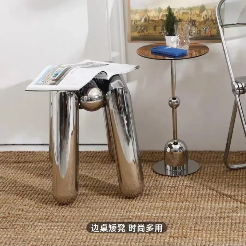 Furniture Stainless Steel Shoes Stool Mobile Design Living Room Shelf Tea Table Hallway Ottoman Low Stools Bedroom Makeup Stool