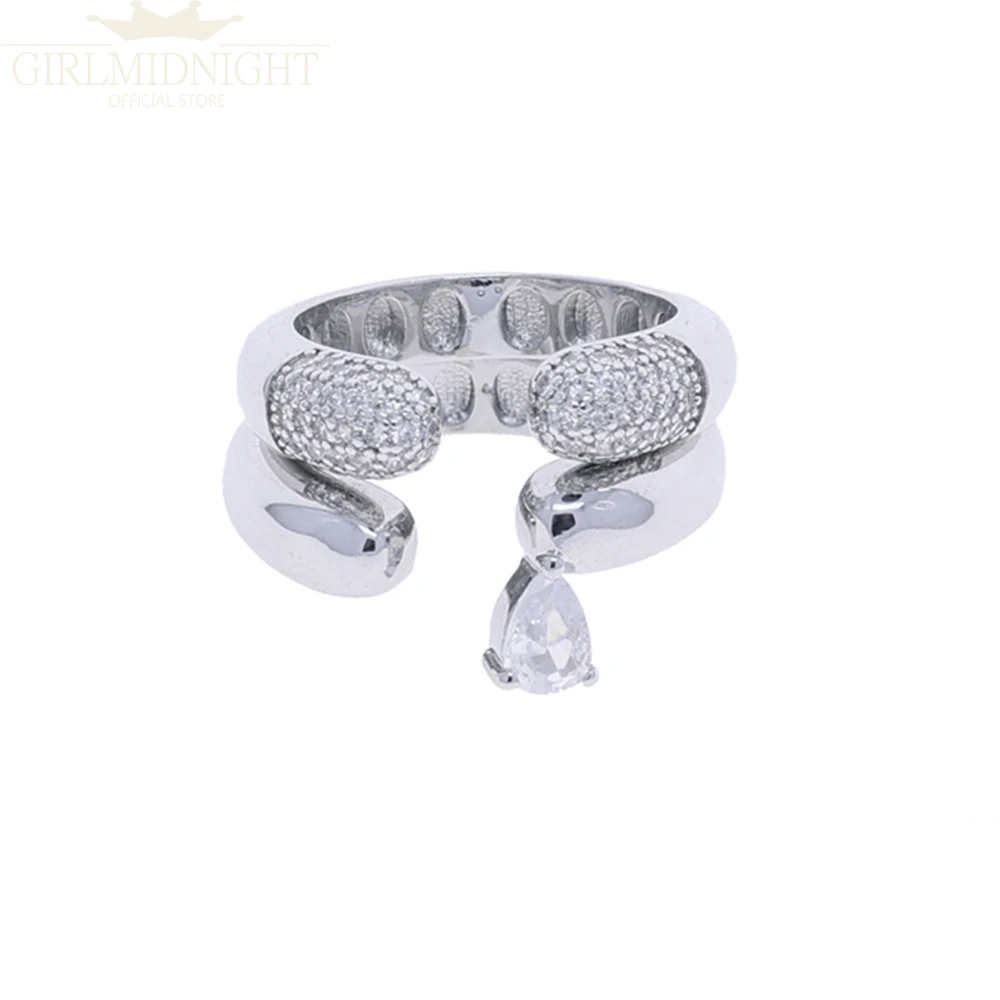 2025 New Luxury Shiny Heart Round Cubic Zirconia Paved Geometric Open Ring Gold Color for Women Jewelry Accessories Wholesale 2