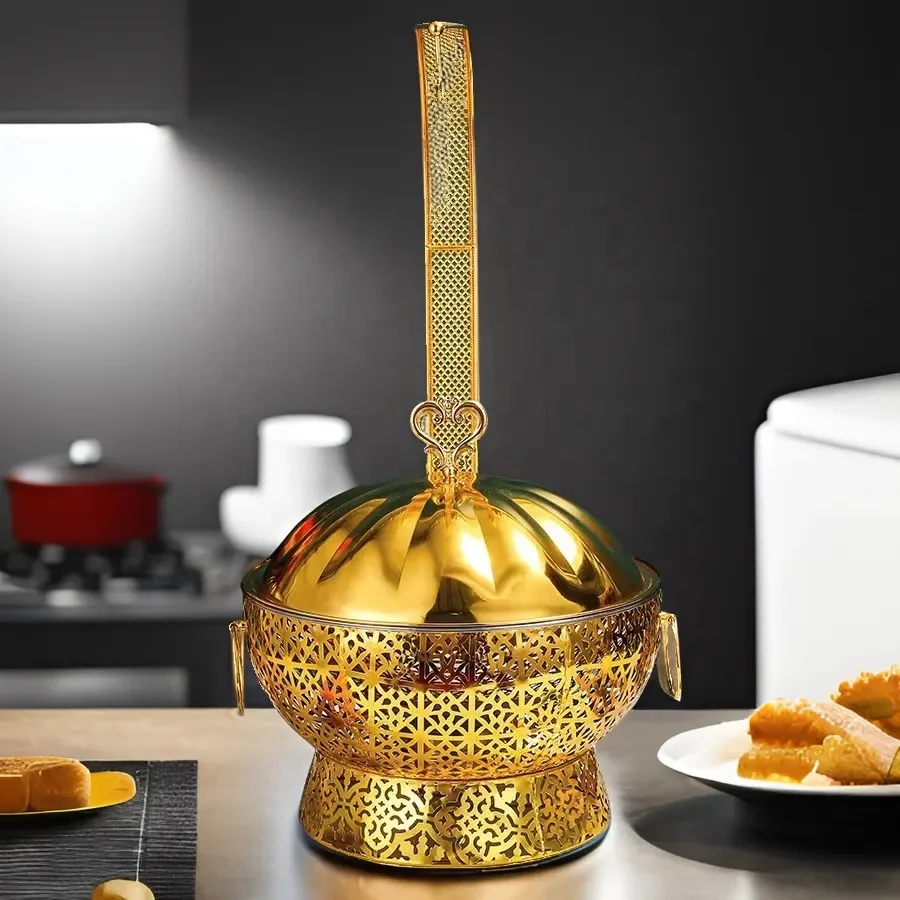 Gold round Stainless Steel Hot Pot Gas Powered Hanging Heater for Buffet Food Be
