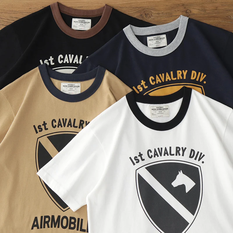 

Summer New American Retro Short Sleeve O-neck Military Printed T-shirt Men's Fashion 100% Cotton Washed Heavyweight Casual Tops