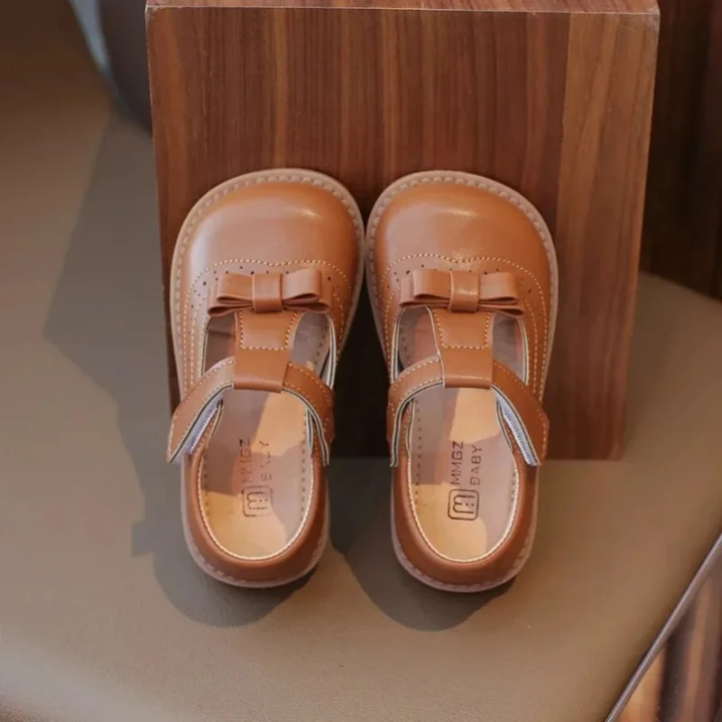 Girls Leather Shoes Simple Brand Spring Autumn Designer Princess Sweet Cute SoftComfortable Children Flats Kids Shoes New