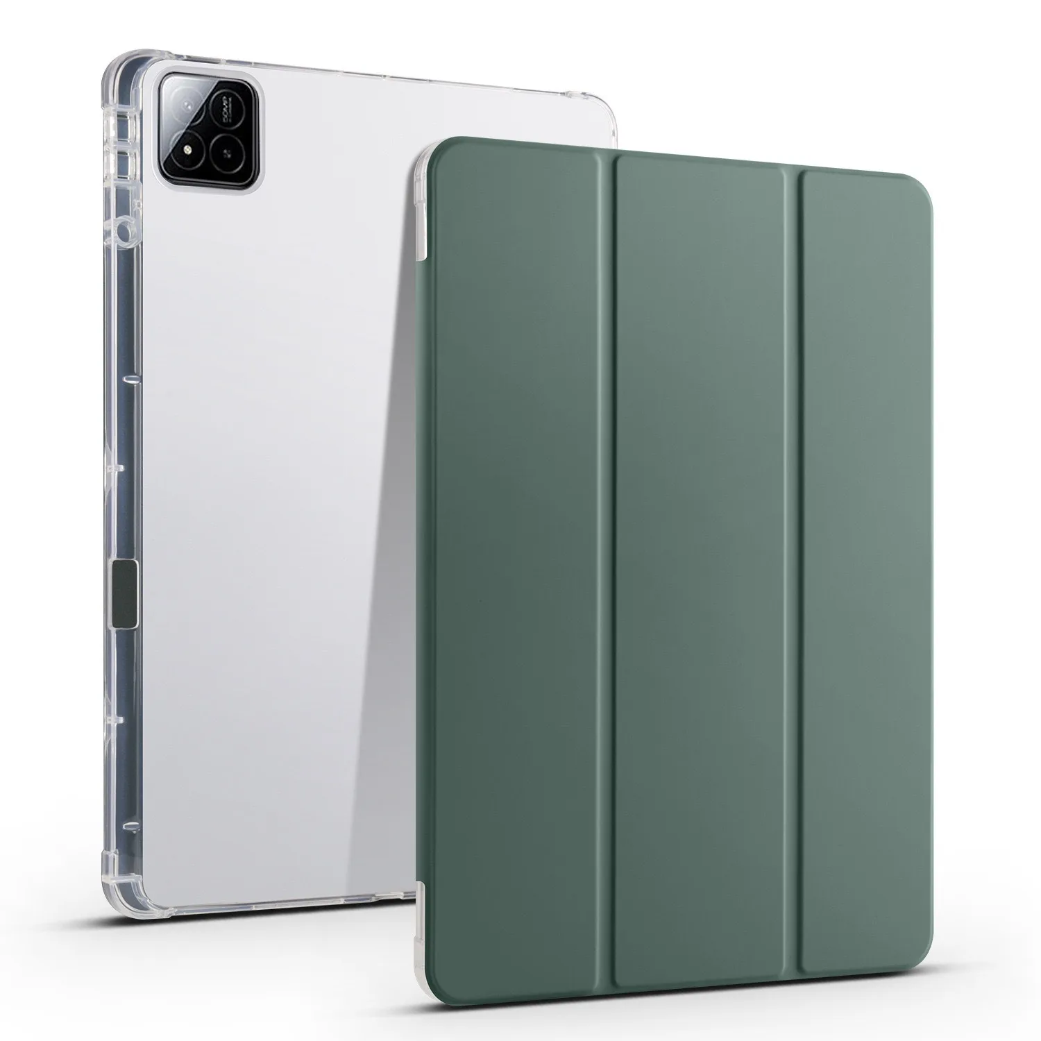 Premium Tri-Fold Leather Smart Case with Pencil Holder & Transparent Stand Cover