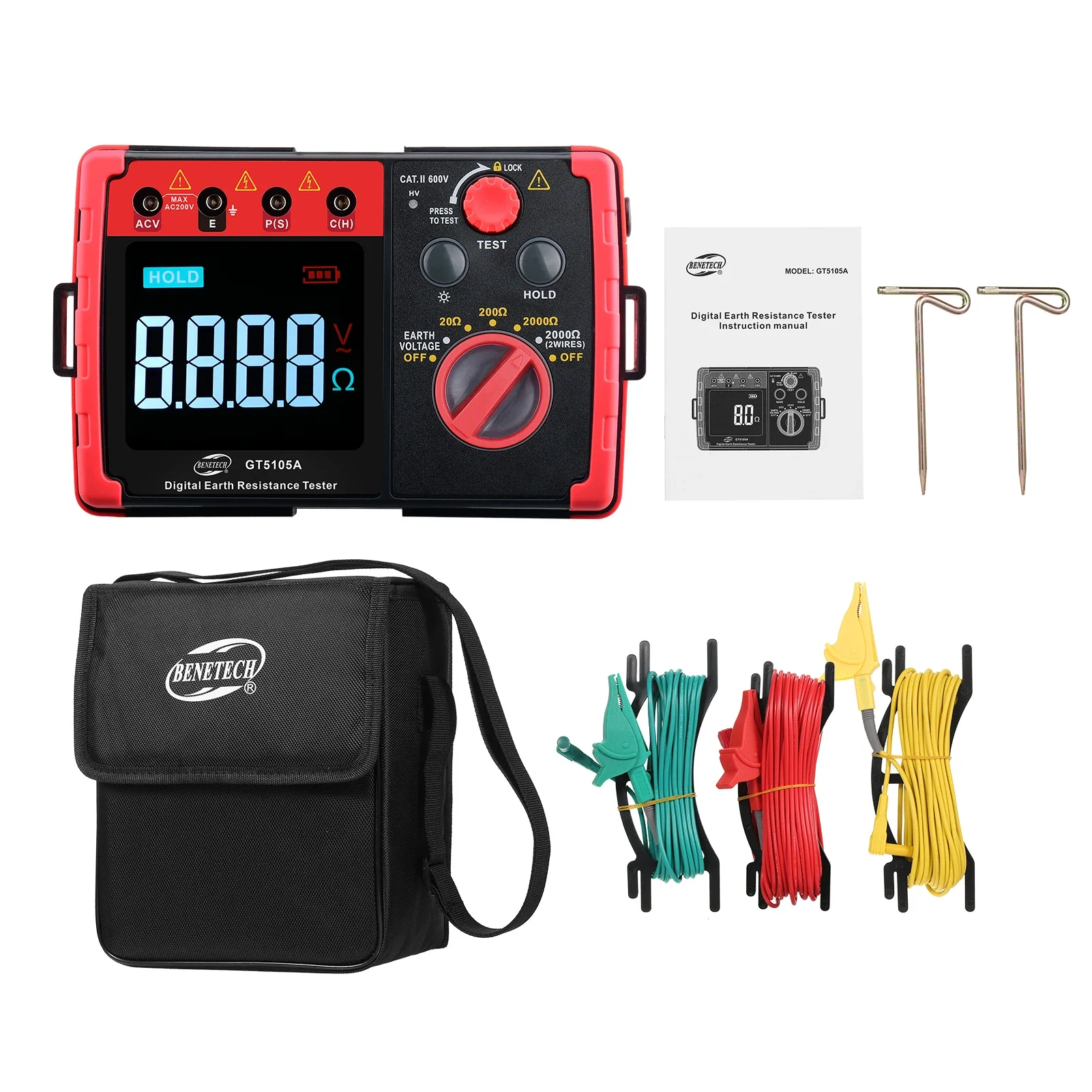 BENETECH GT5105A Digital Earth Resistance Tester 2000 Megohm Meter Megohmmeter Voltmeter Ground Tester Battery Detection