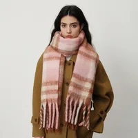 Winter Thick Warm Womens Scarf Big Colorful Checked Neckerchief Thick Warm Soft Scarves Casual Tassel Blanket Scarf