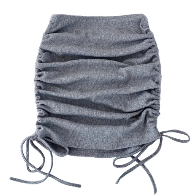 2021 Spring  Autumn Women's Knitting Thread Side Drawstring Elastic Pleated Skirt Sexy Slim Adjustable Buttock Skirt Girl Gray skirts for women Skirts