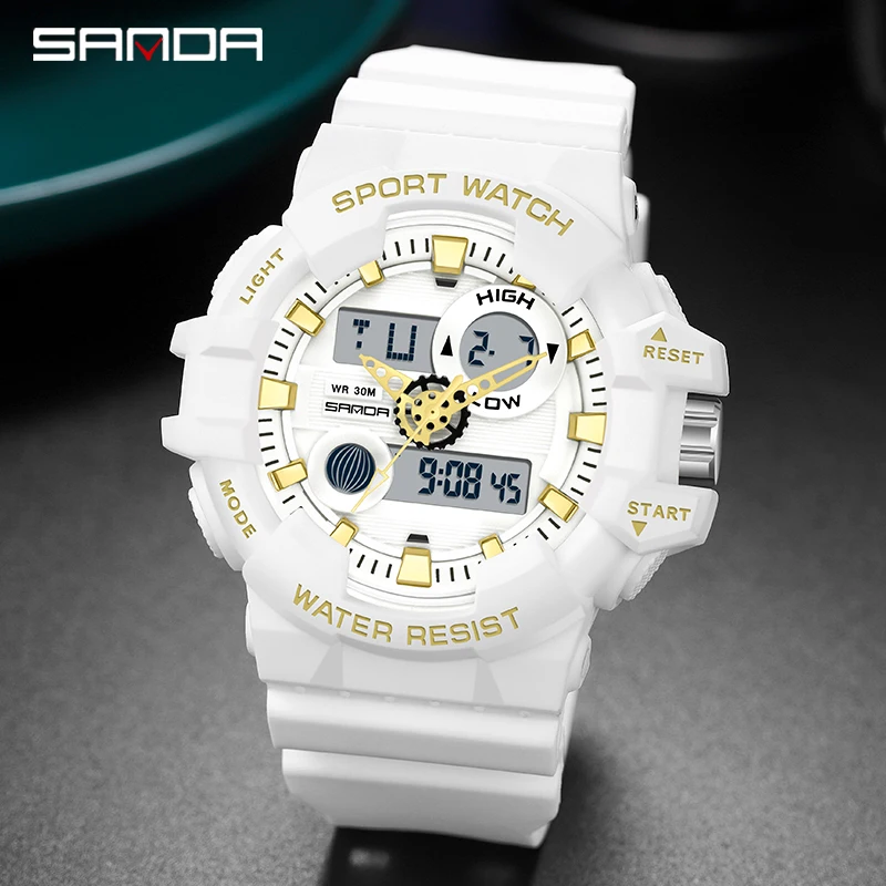SANDA Top Brand G Style White Sports Men's Watch Luxury Military Quartz Watch Men LED Digital Waterproof Timer Stopwatch New Hot 2