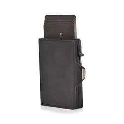 Luxurious Crazy Horse Leather RFID Blocking Wallet for Men - Slim & Stylish Purses with Coin Pocket (Black)