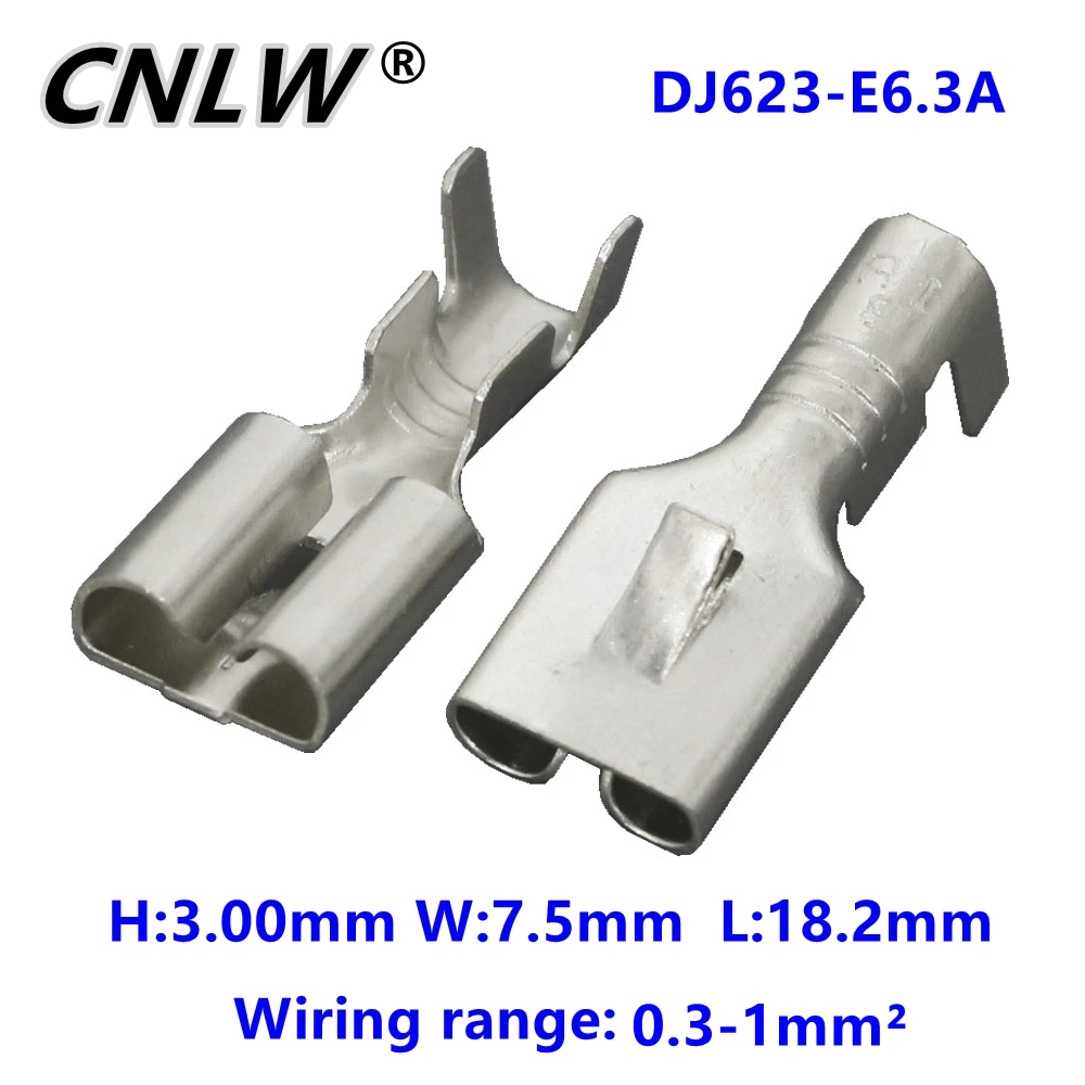 Terminal Connector 50 PCS 6.3 Series 0.4 Thic Brass Tinned Female Crimp Terminal Brass Wire Connector For Car Relay DJ623-E6.3A/B/C