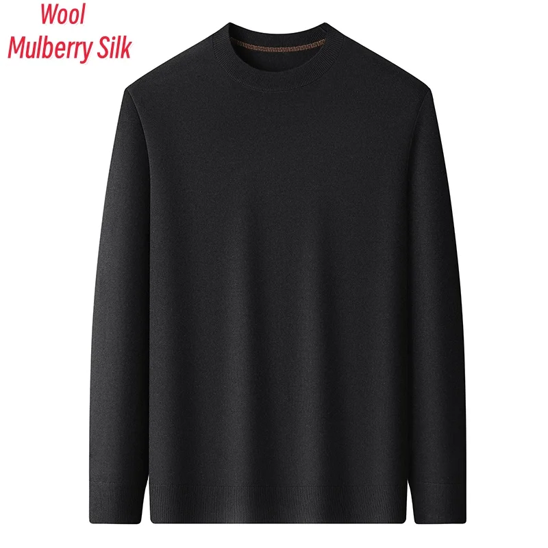 Men Mulberry Silk Knit Tees Spring Casual O-Neck Wool Thin Sweater Long Sleeve Basic Clothing Male Pullover Jumpers