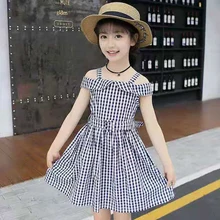 

Baby Girl Clothes 2022 Summer Children Off The Shoulder Plaid Print Fashion Princess Party Dresses With Belt Kawaii Causal Black